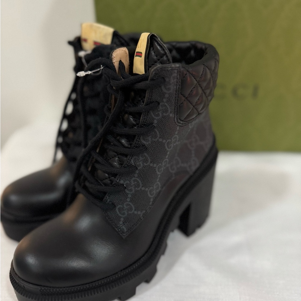 Gucci GG Supreme Leather Combat Boots size 34